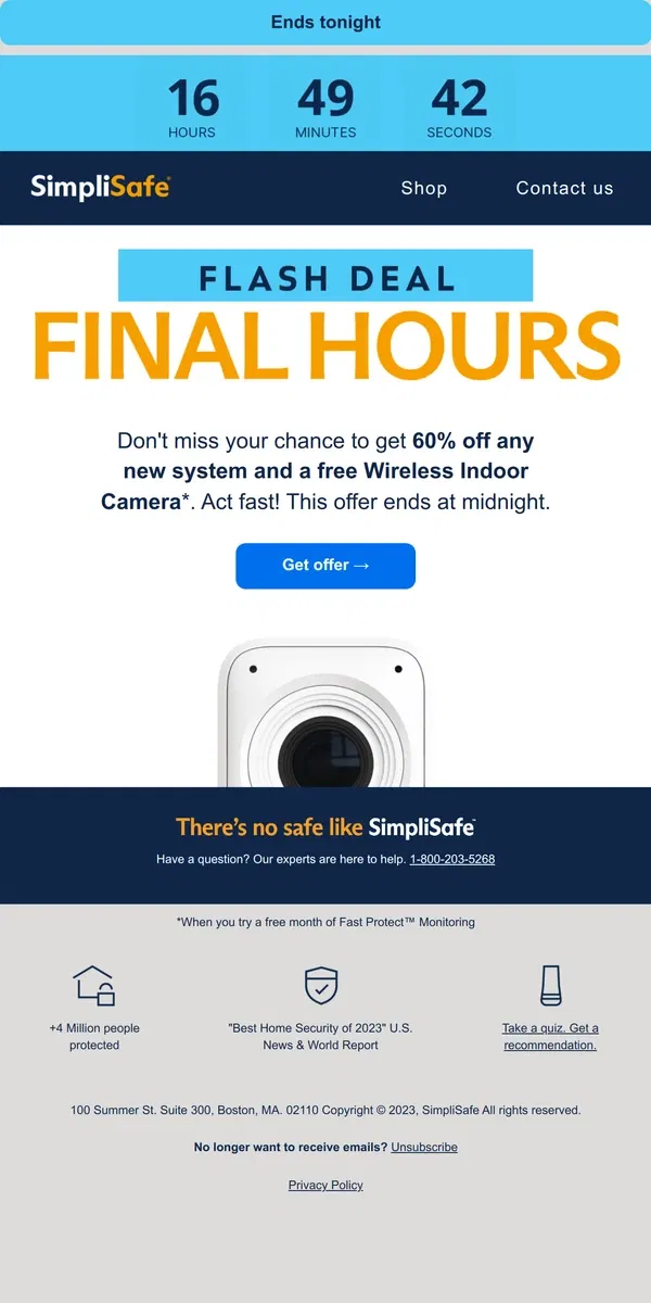 Email from SimpliSafe. Only hours left on this huge Flash Sale