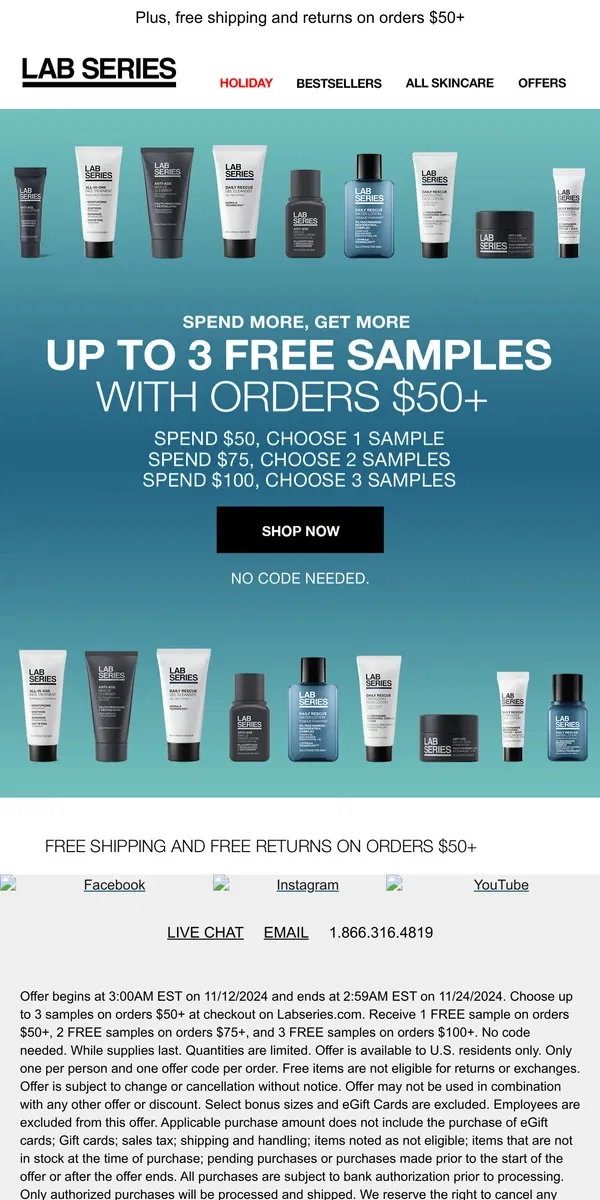 Email from Lab Series. Choose up to 3 samples with your order!