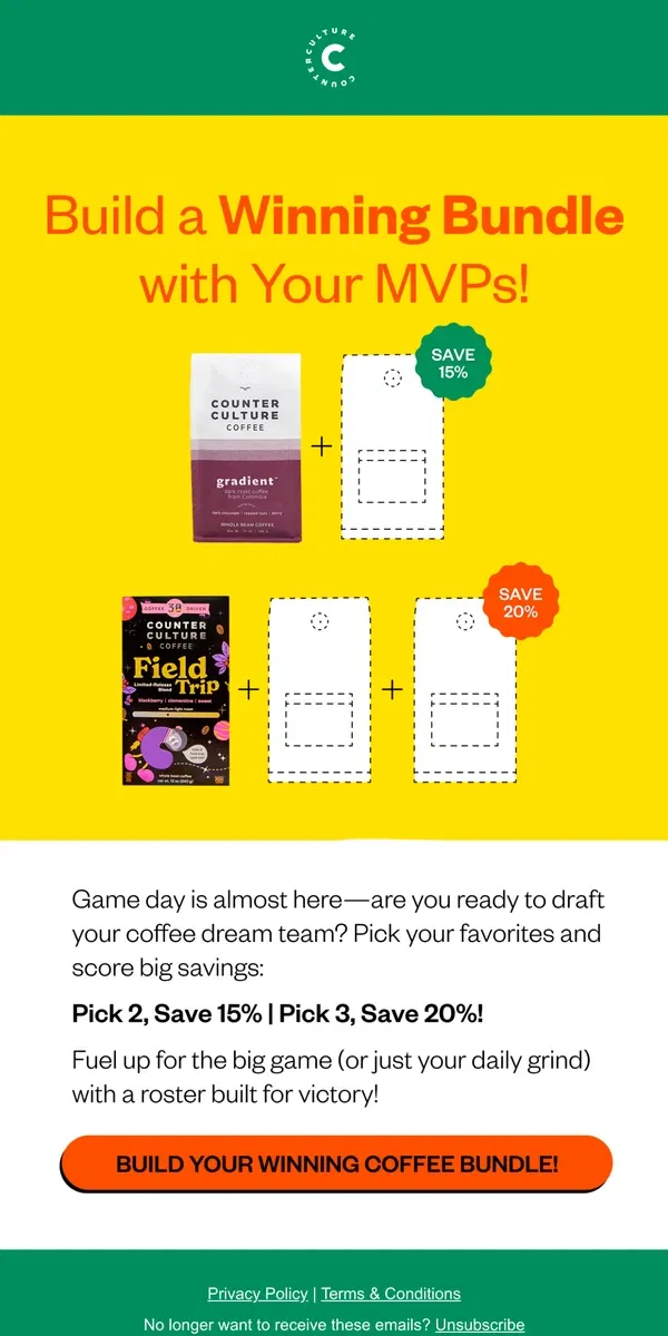 Email from Counter Culture Coffee. BYOB: Build Your Own (coffee) Bundle & Score Big! ☕