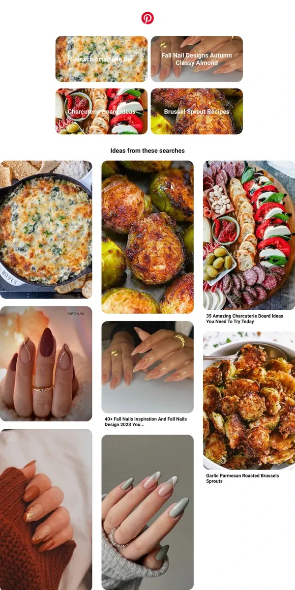 Email from Pinterest. "Spinach Artichoke Dip" and more