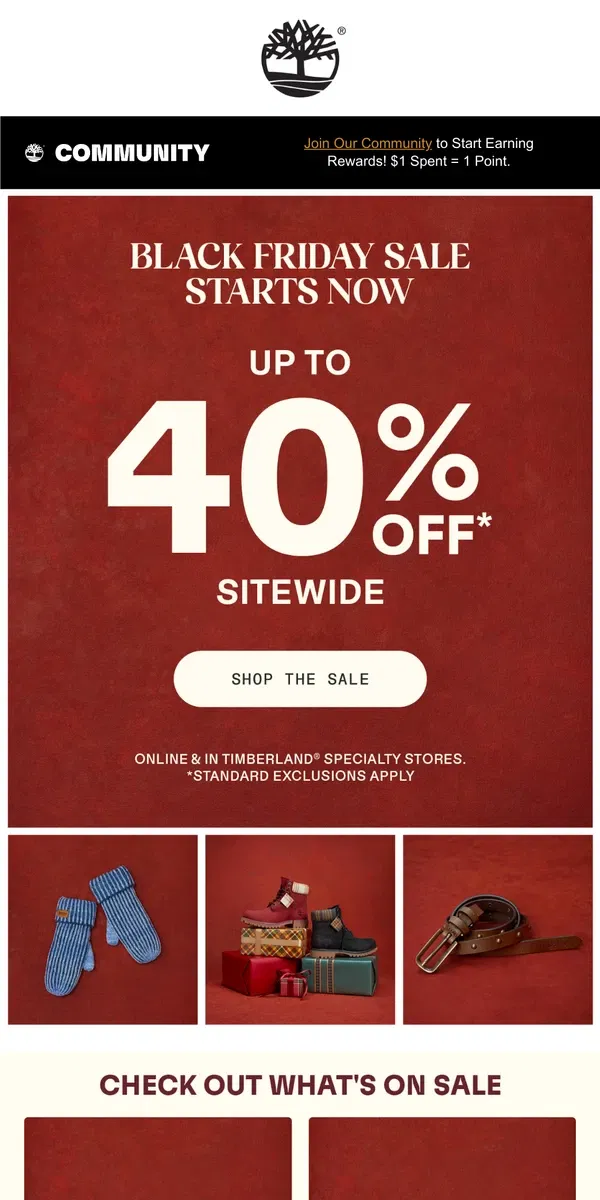 Email from Timberland. Black Friday Sale: Up to 40% Off Starts NOW!