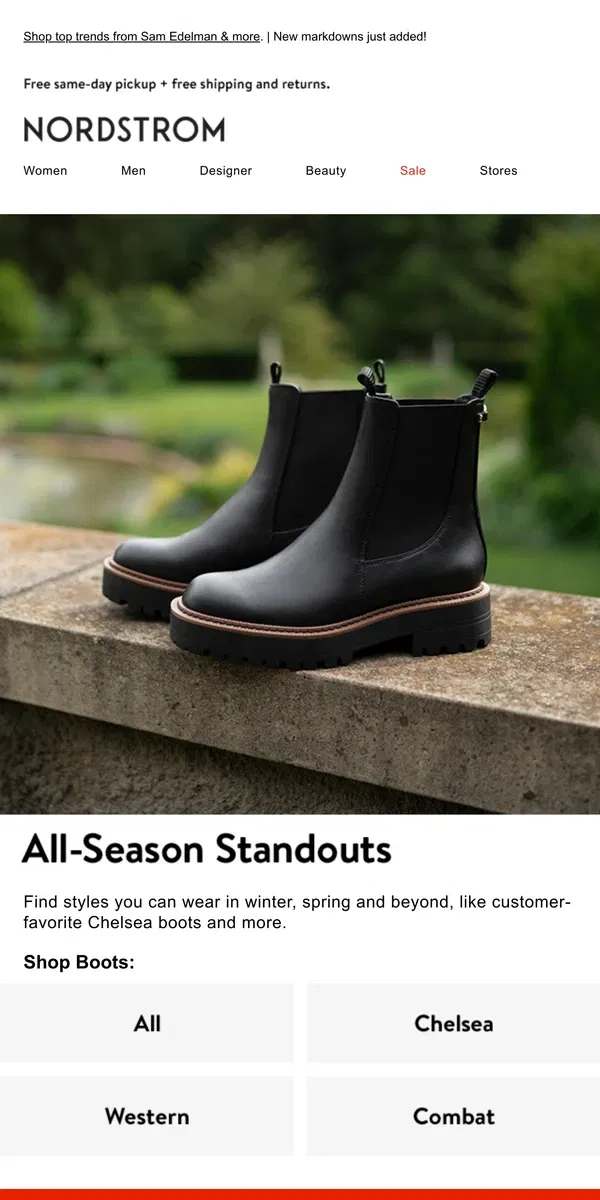 Email from Nordstrom. Versatile boots for now & next season