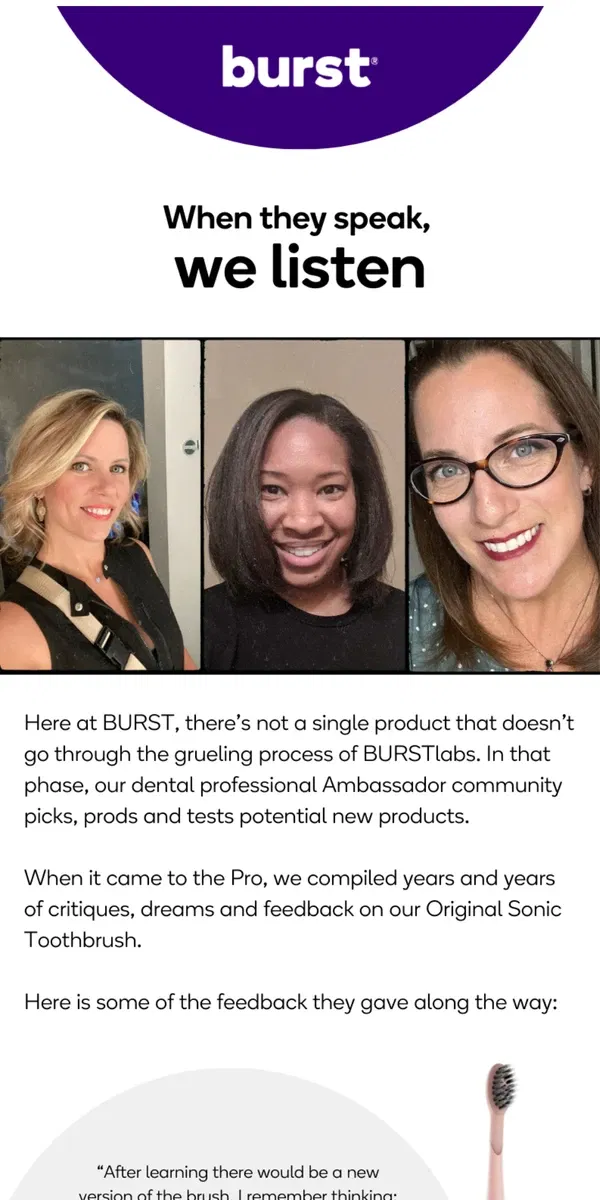 Email from BURST Oral Care. 💃 Girls just wanna… have the best of the best