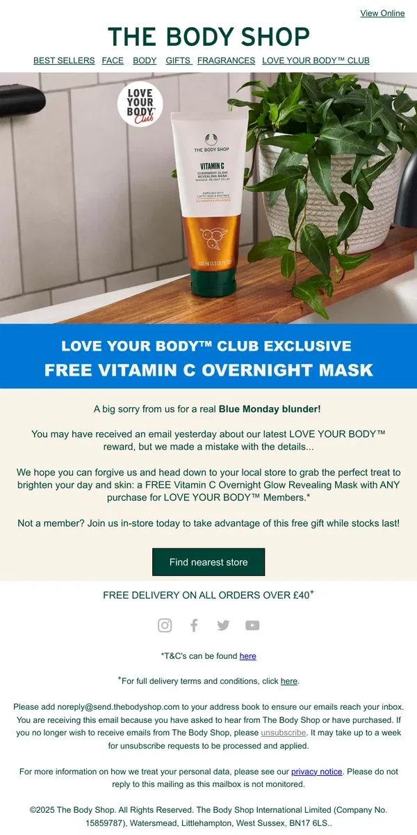 Email from The Body Shop. Let's try this again...FREE Vitamin C Overnight Mask