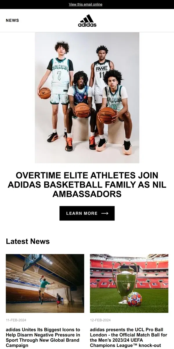 Email from Adidas. Overtime Elite Athletes Join adidas Basketball Family as NIL Ambassadors