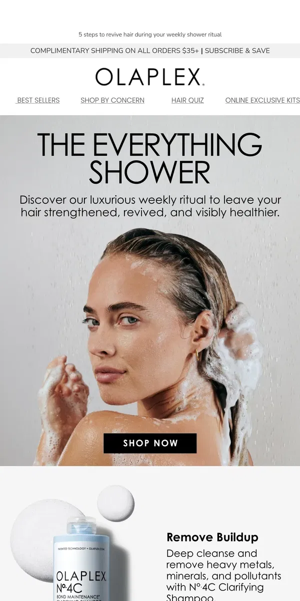 Email from OLAPLEX. 3-Day Weekend? Perfect Time for an Everything Shower