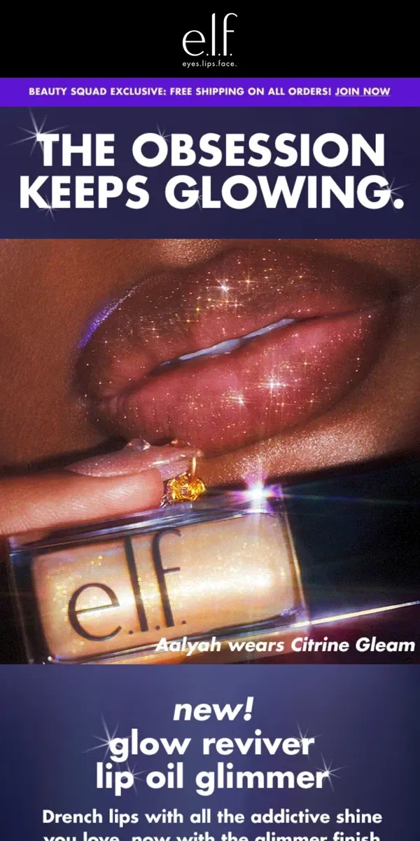 Email from e.l.f.. NEW! Glow Reviver Lip Oil Glimmer, $8 ✨ 