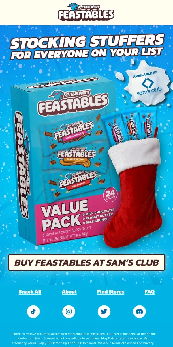 Email from Feastables. Stocking stuffers just in time 🎁