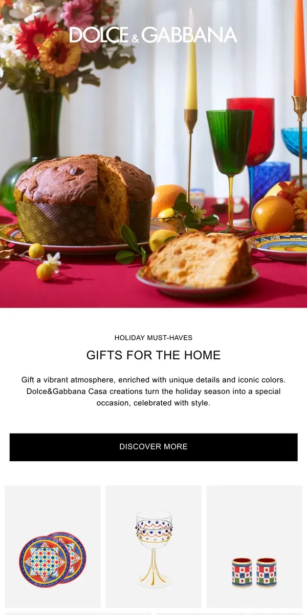 Email from Dolce & Gabbana. A unique living experience for the holidays