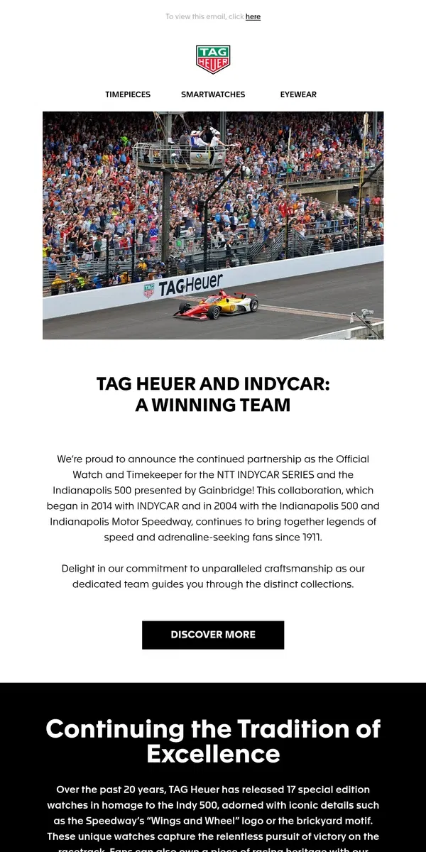 Email from TAG Heuer. Exciting News from TAG Heuer and INDYCAR!