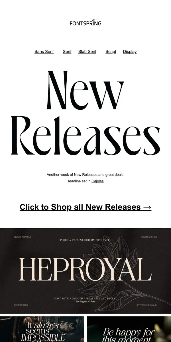 Email from Fontspring. New Releases | Fontface