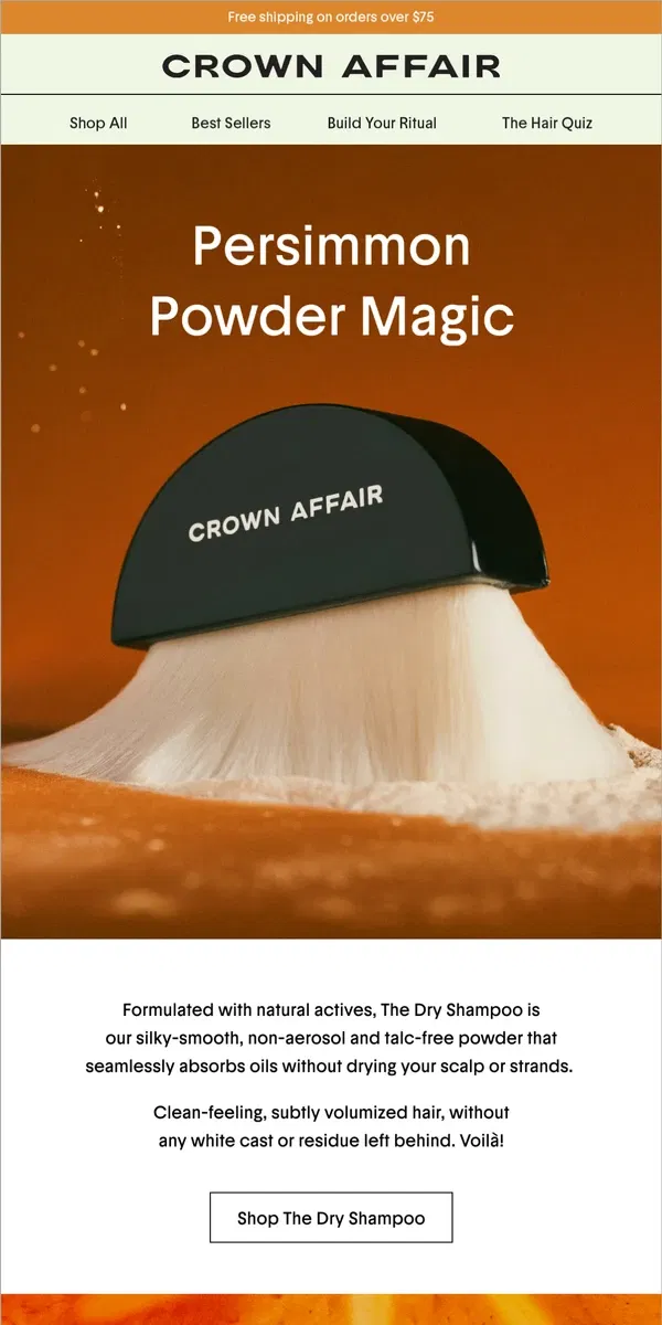 Email from Crowns Affair. All-Natural Dry Shampoo