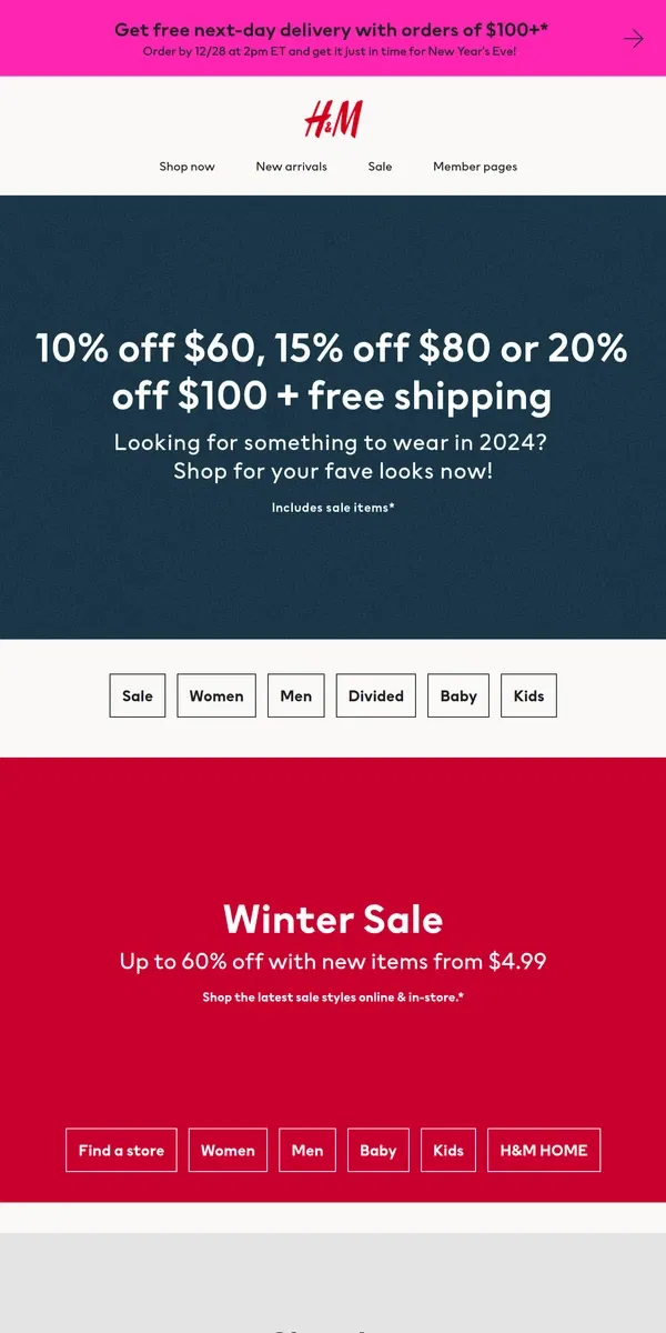 Email from H&M. Up to 20% off seasonal styles