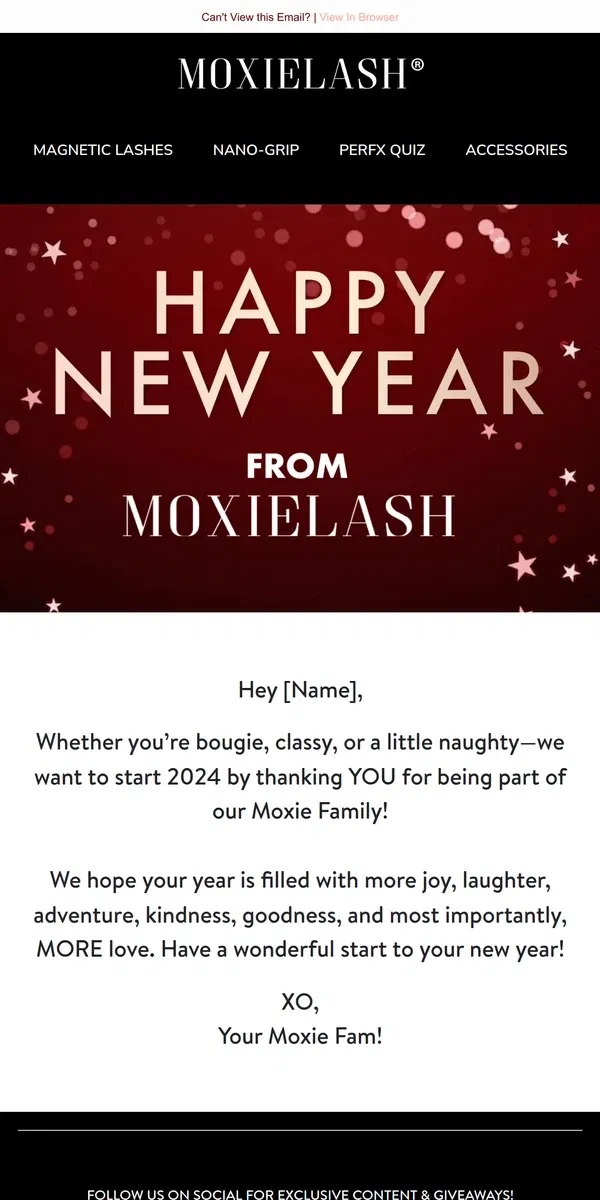 Email from MoxieLash. Happy New Year!