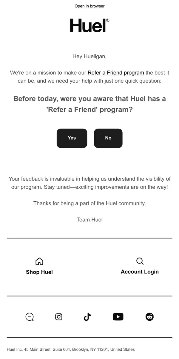 Email from Huel. We have a question for you  👀