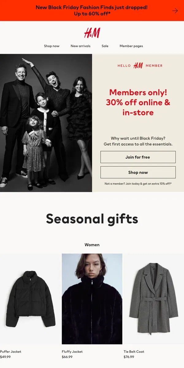 Email from H&M. 30% off starts NOW for members!