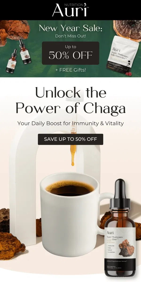 Email from Auri Nutrition. ⚡Boost Immunity Naturally with Chaga