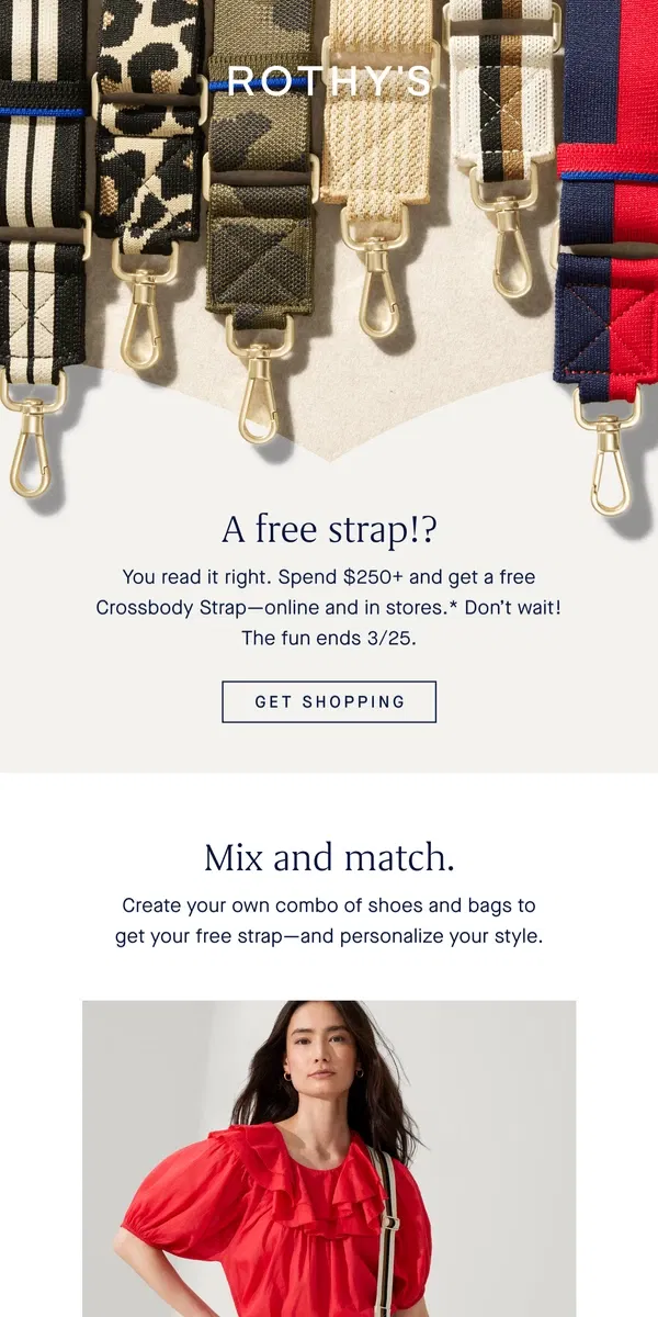 Email from Rothy's. A FREE Crossbody Strap!?