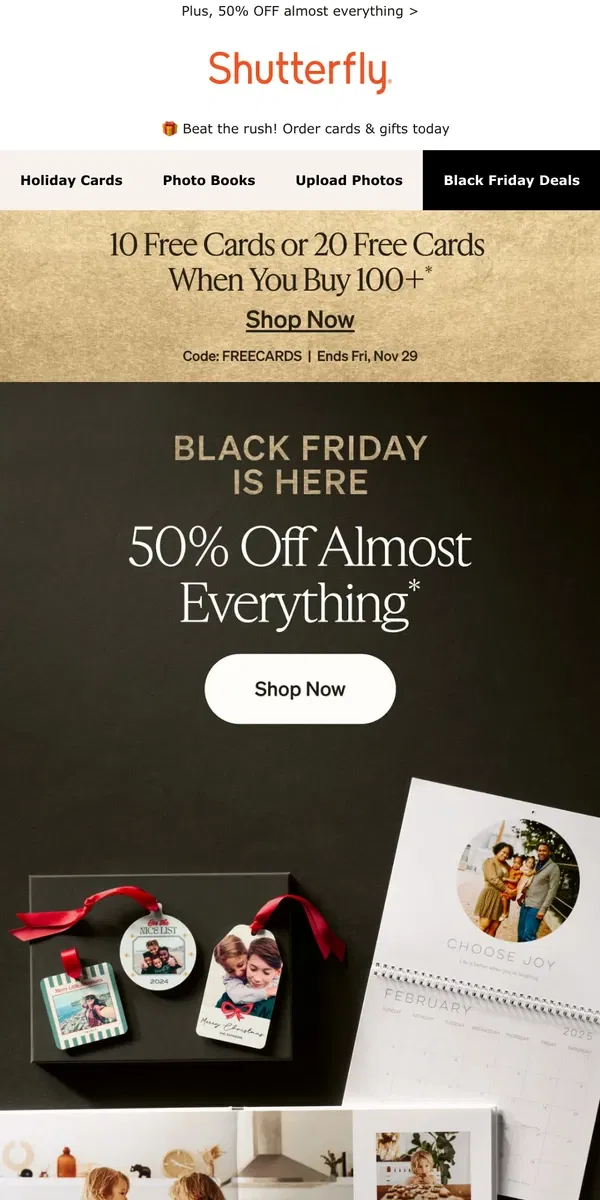 Email from Shutterfly. Snag your FREE holiday cards for Black Friday!