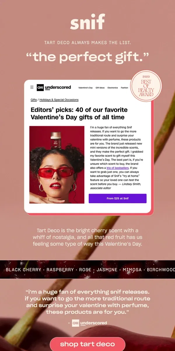 Email from Snif. “Favorite Valentine’s Day gifts of all time.”