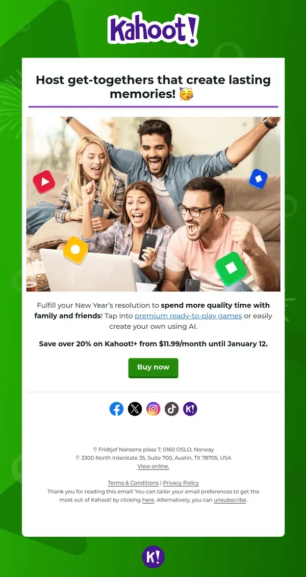 Email from Kahoot!. Spend more time with friends and family in 2024 🎉