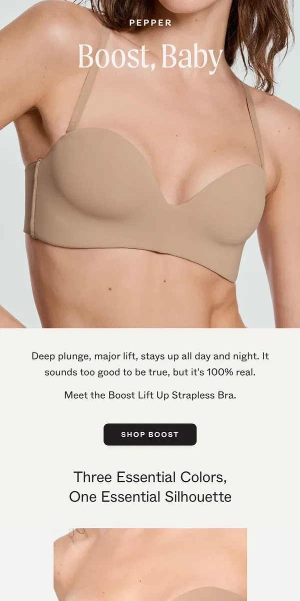 Email from Pepper. The Latest Innovation in Strapless