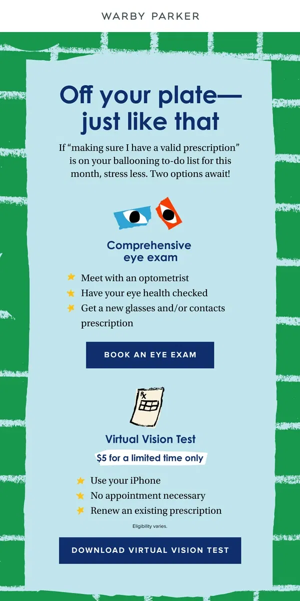 Email from Warby Parker. Have you had your annual eye exam?