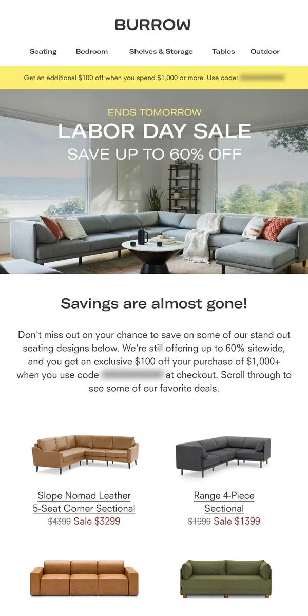 Email from Burrow. Savings end tomorrow