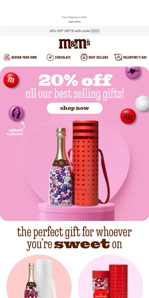 Email from M&M's. Don't Forget a Gift for Your Valentine