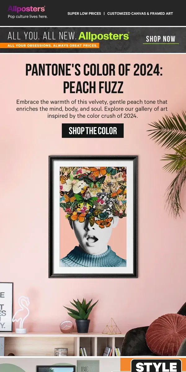 Email from AllPosters. Sweeten up with Pantone's color of the year