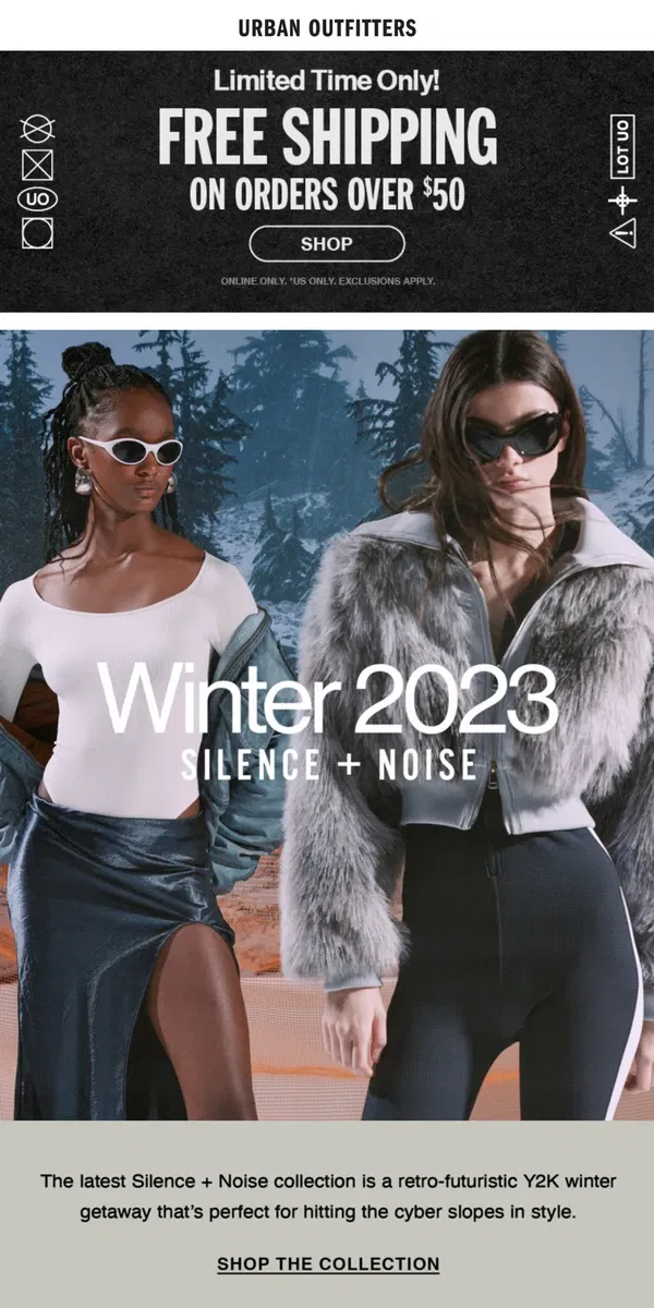 Email from Urban Outfitters. a retro-futuristic Y2K winter getaway ⛷️