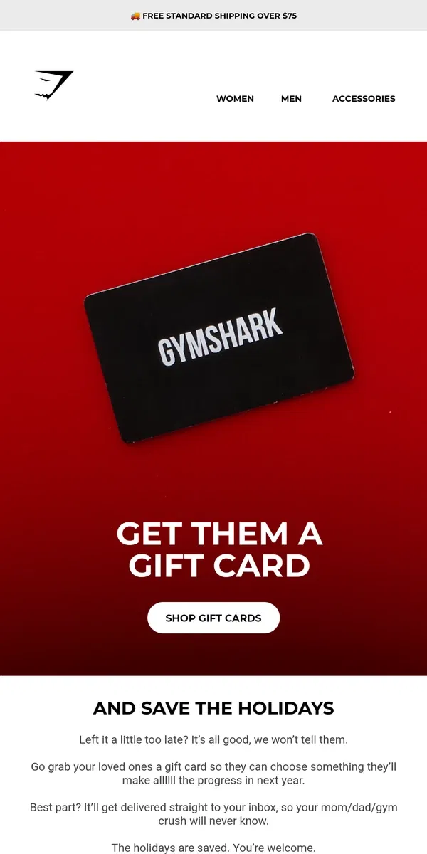 Email from Gymshark. Left it too late to buy a gift? 😬