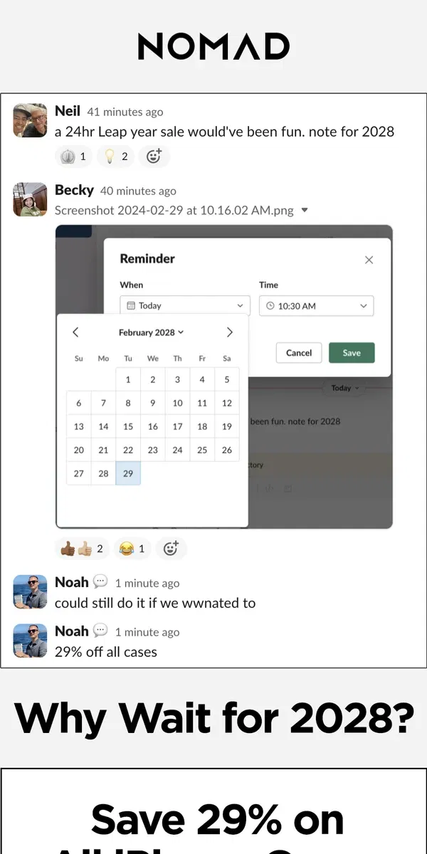Email from Nomad. LEAP YEAR SALE