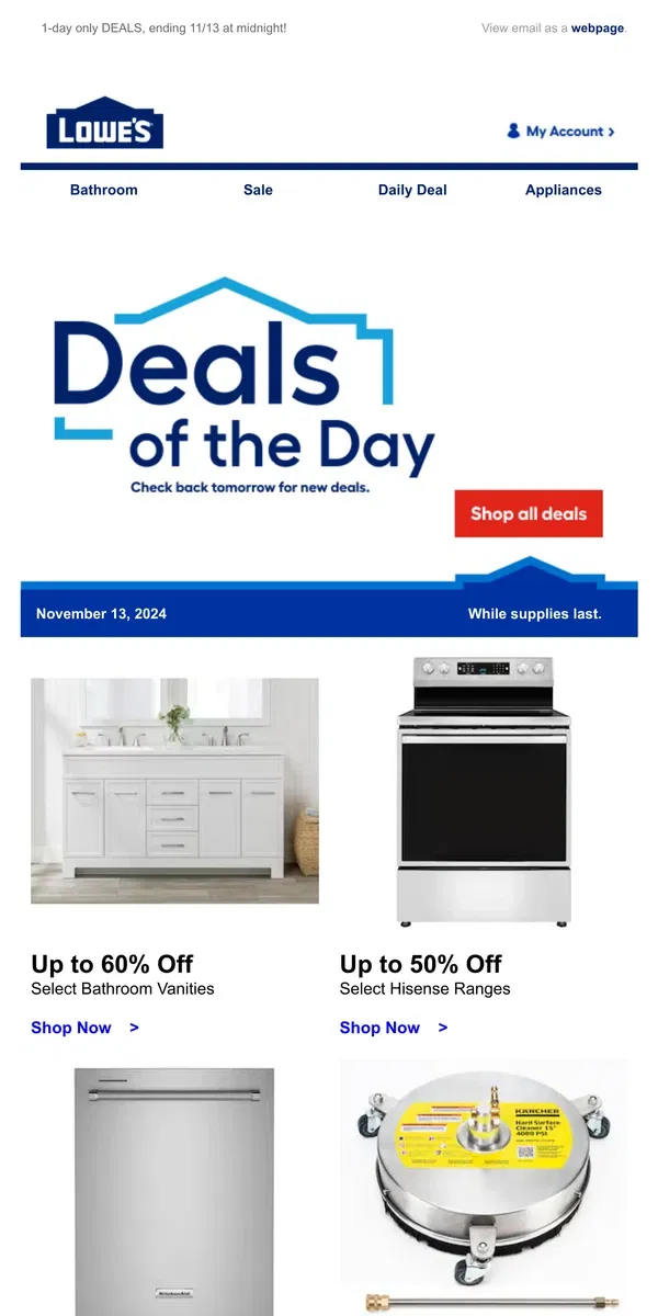 Email from Lowe's. Scrolling by? You’re missing out on deals.