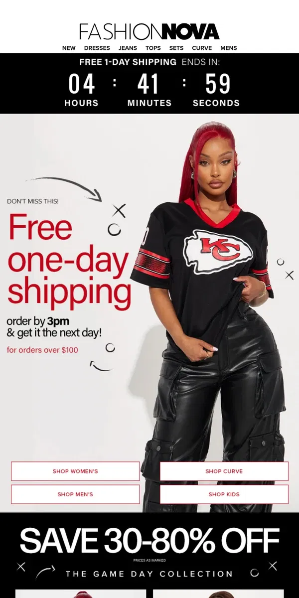 Email from Fashion Nova. 1-Day Shipping Is FREEE🤑