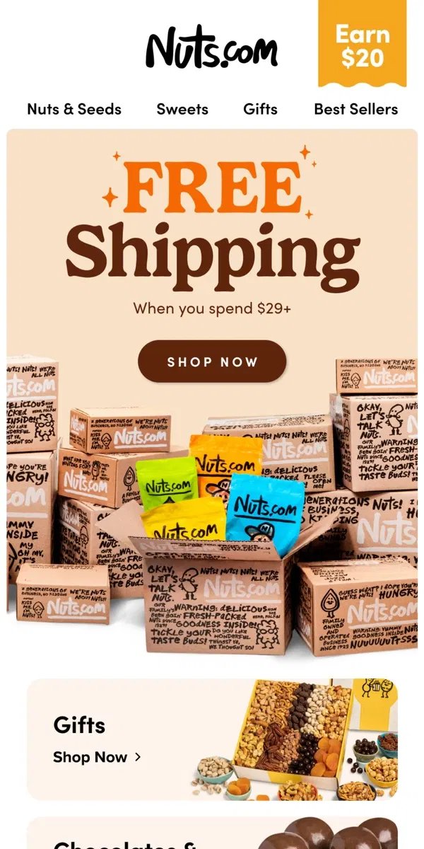 Email from Nuts.com. FREE SHIPPING for Labor Day