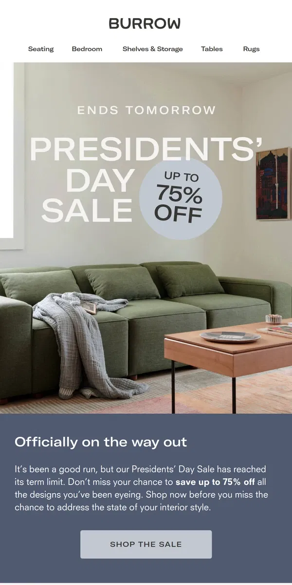 Email from Burrow. Whoa, sale ends tomorrow