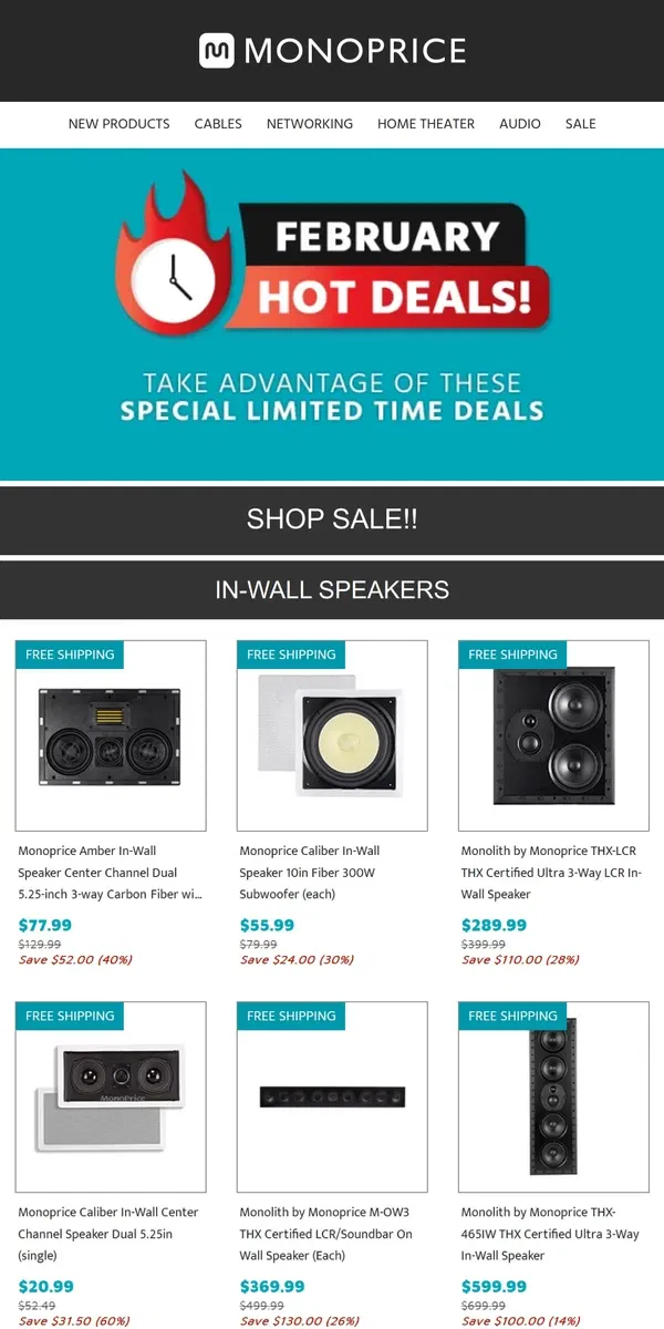 Email from Monoprice. Up to 60% OFF | In-Wall and In-Ceiling Speakers