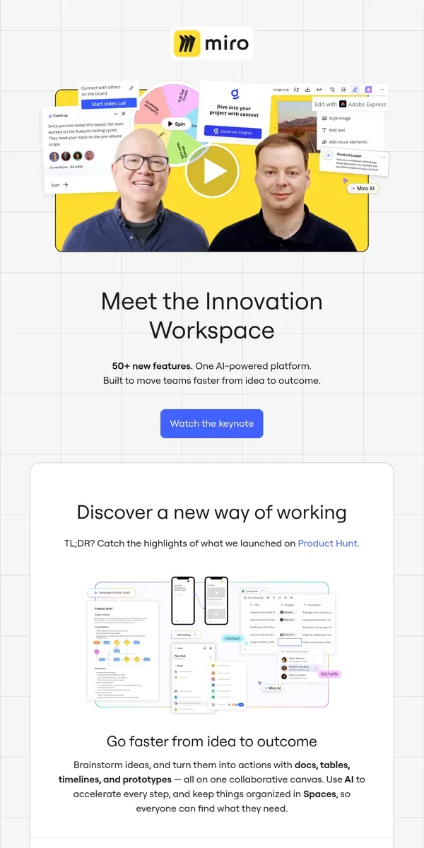 Email from Miro. Introducing the Innovation Workspace