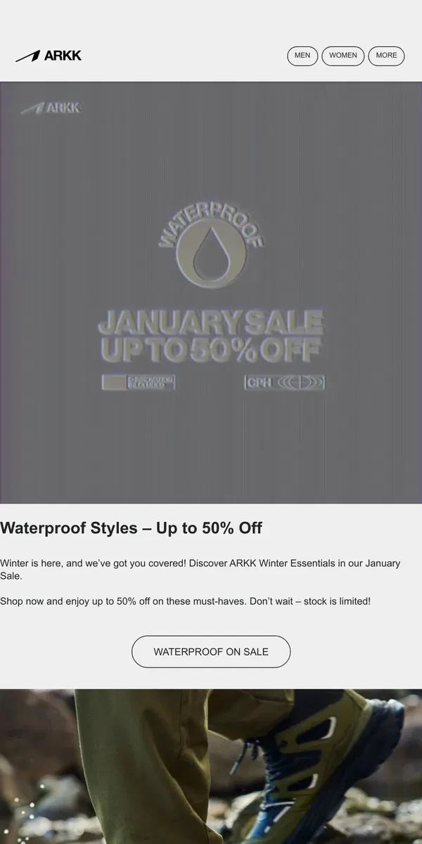 Email from ARKK Copenhagen. Waterproof Styles: Up to 50% Off