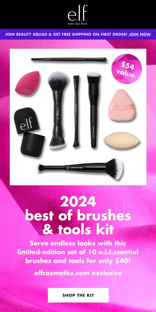 Email from e.l.f.. Get 2024’s top 10 tools & brushes - only $40!