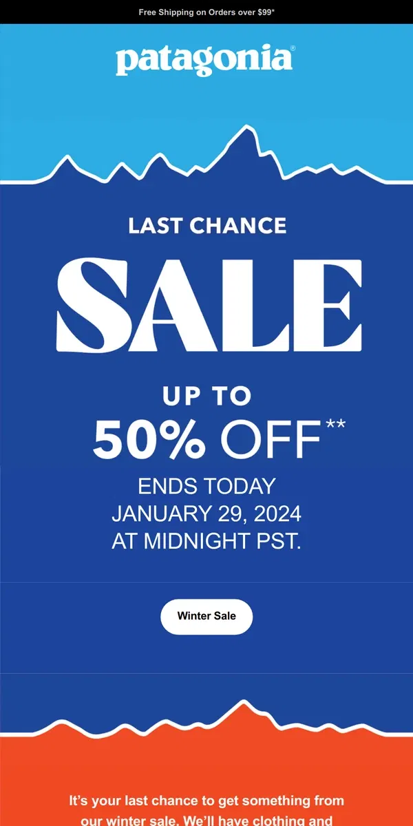 Email from Patagonia. Winter sale ends today