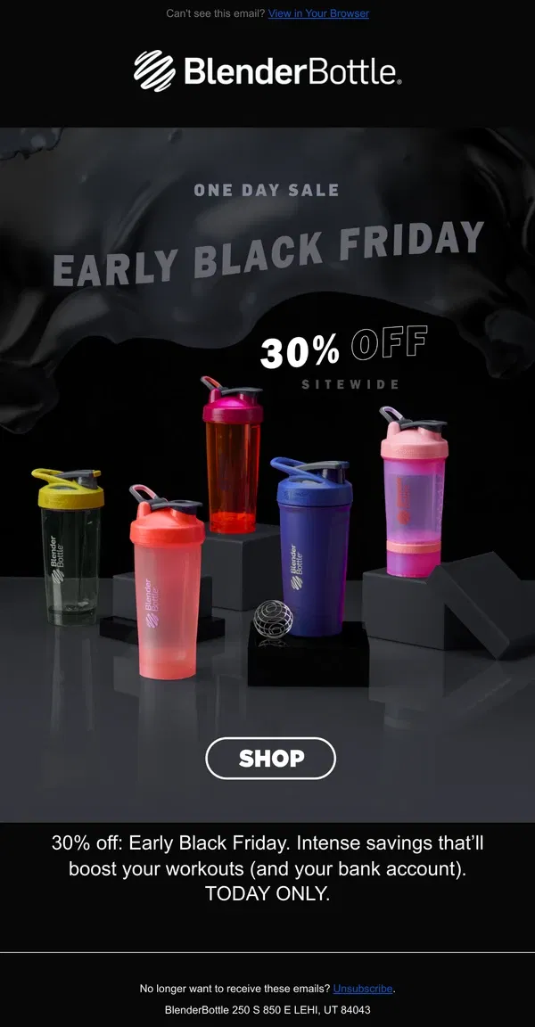 Email from BlenderBottle. 30% OFF: ONE DAY ONLY!