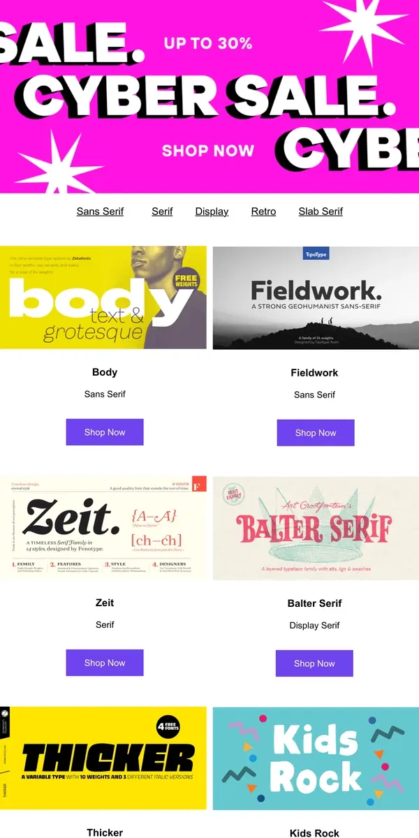 Email from Fontspring. Last Day Of The Sale! Up To 30% Off!