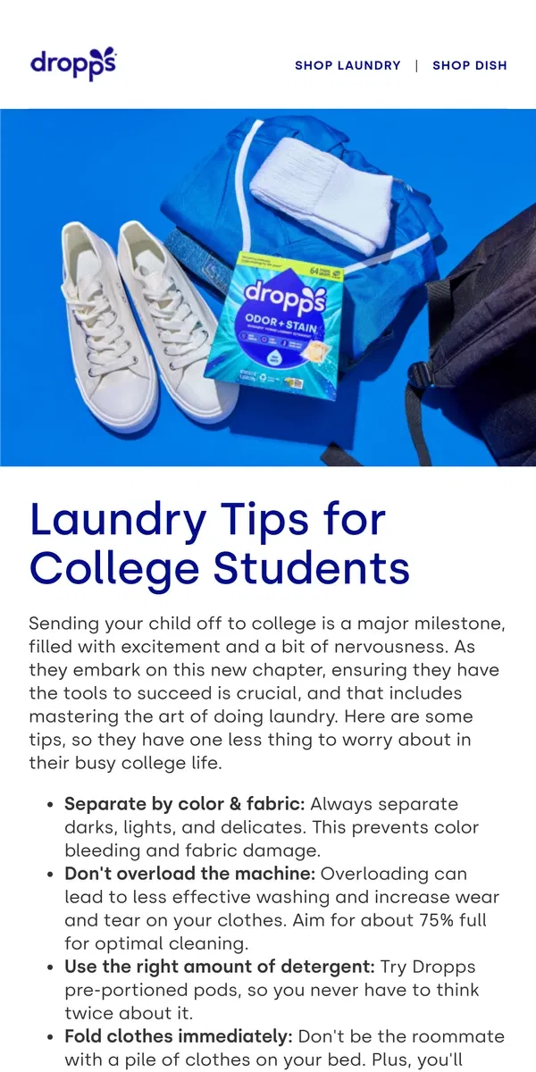 Email from Dropps. Essential Laundry Tips Every College Student Needs to Know