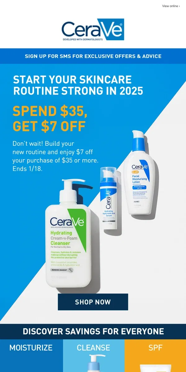 Email from CeraVe. Get $7 Off Your New Year Routine Today!