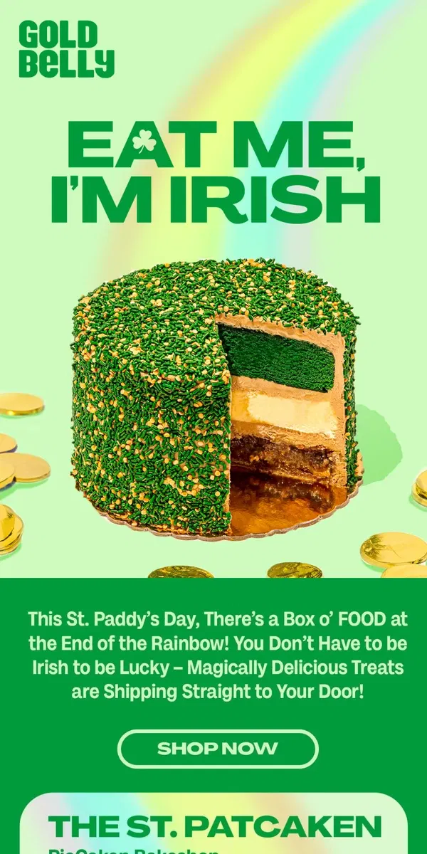 Email from Goldbelly. ☘️ A Box o’ FOOD At the End of The Rainbow! 🌈🎁