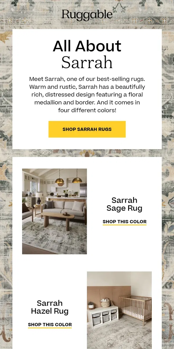 Email from Ruggable. Get To Know Our Popular Sarrah Rug