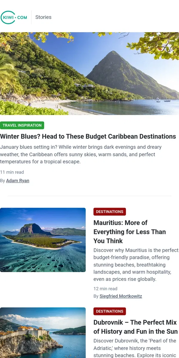 Email from Kiwi.com. 🏖️ The Caribbean's best-kept budget secrets