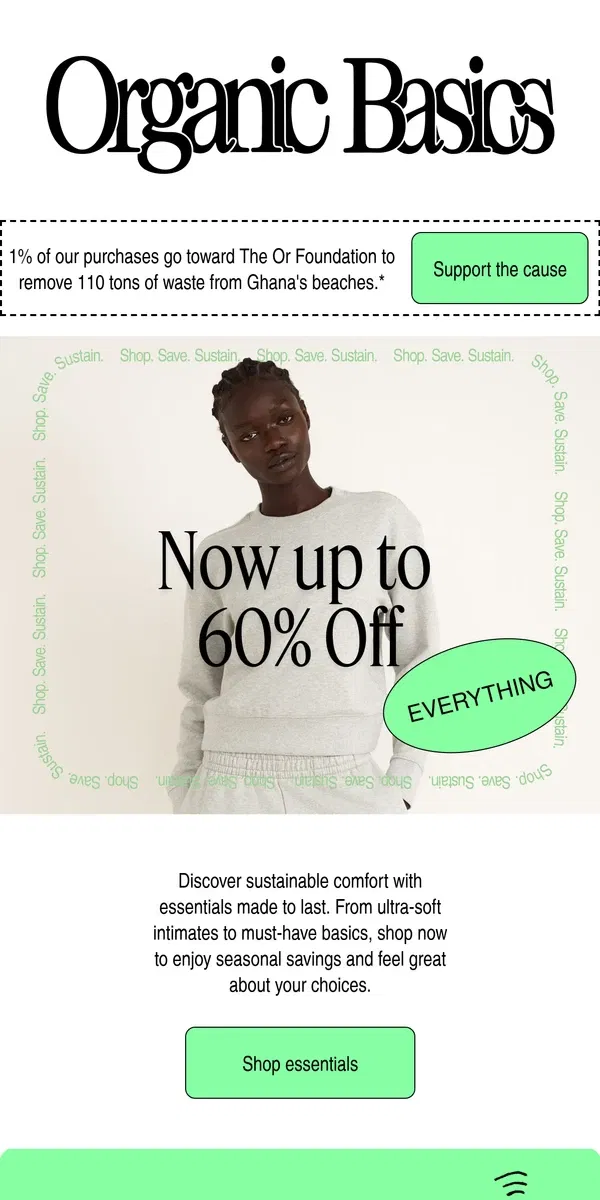 Email from Organic Basics. Up to 60% Off Your Newest Essentials